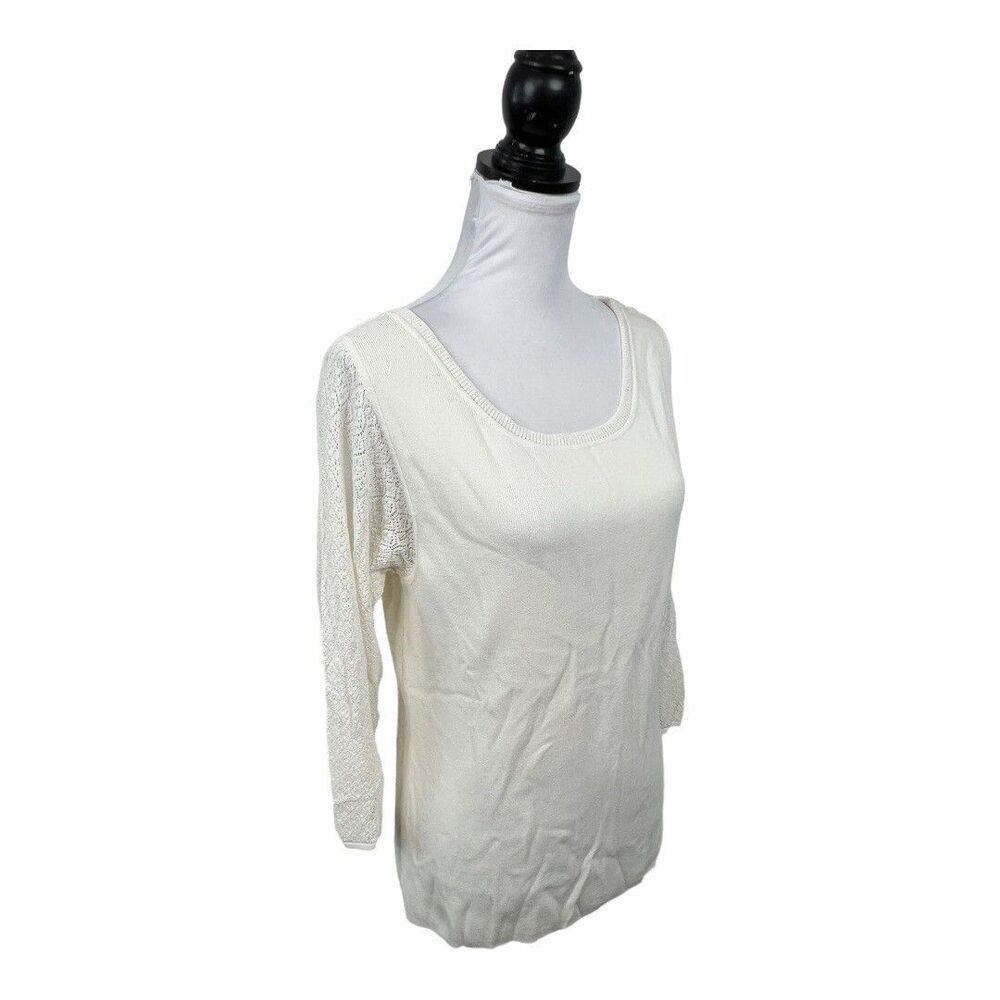 Due Per Due Sweater Top Women’s Size L  Cream Lace Long Sleeve Knit New NWT